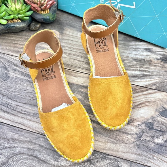 NIB Miz Mooz Cleo 38 7.5-8 Orchre Suede Ankle Strap Closed Toe Espadrille Sandal - Picture 5 of 12